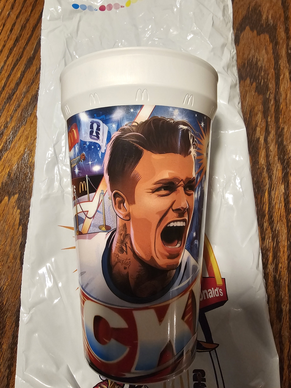 David Beckham collectible cup from the 2026 McDonald's FIFA World Cup promotion